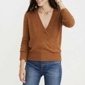 MADEWELL Heather Harvest Faux Wrap Pullover Fuzzy Sweater Marigold Large NWT